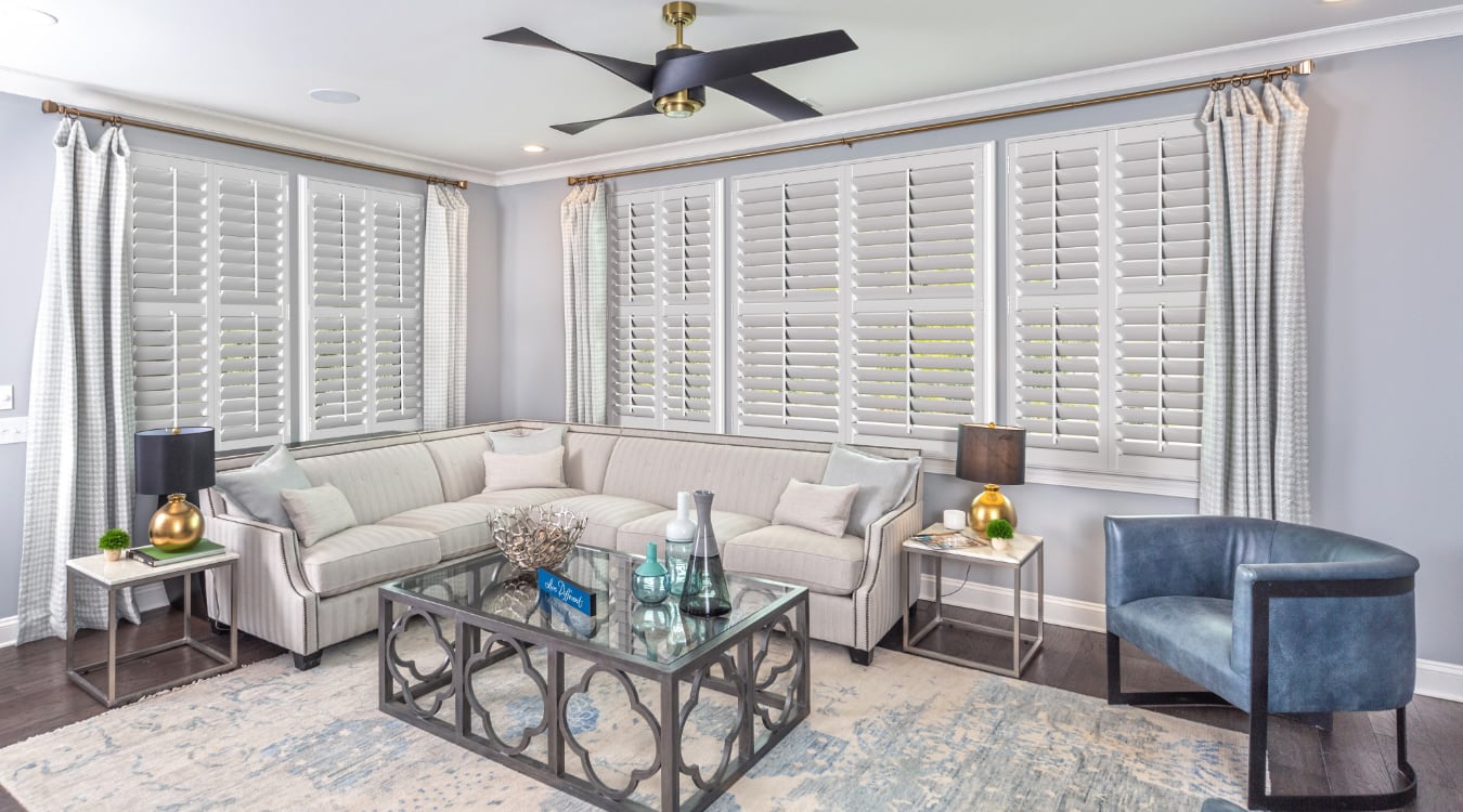 Plantation shutters on wide windows